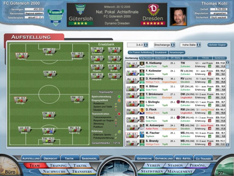Fußball-Tabelle und Aufstellung.