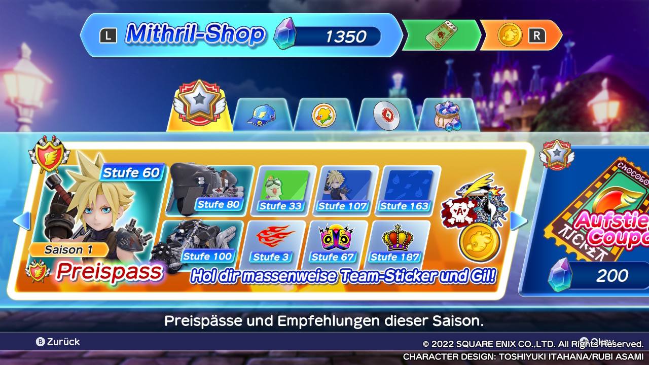 Auswahl zwischen Preispässen und Empfehlungen der Saison im Mithril-Shop.