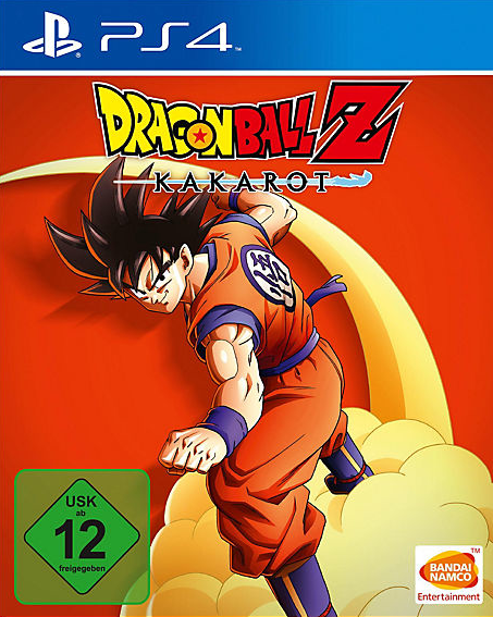 Packshot Dragon Ball Z Kakarot: Son Goku fliegt auf seiner Wolke. Über ihm steht Dragonball Z Kakarot.