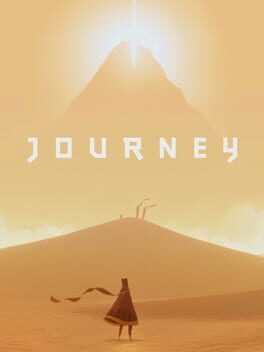 Packshot des Spiels "Journey". Zu sehen ist eine verhüllte Person in mitten einer Wüste die auf einen strahlenden Berg im Hintergrund schaut.