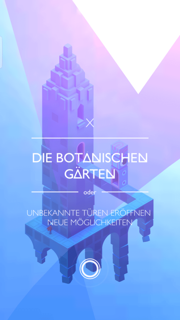 Eine schwebende Konstruktion. Es ist ein Text eingeblendet "Die botanischen Gärten oder unbekannte Türen eröffnen neue Möglichkeiten".