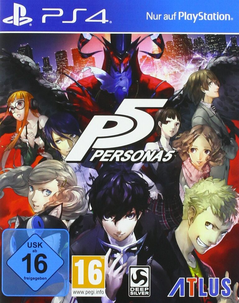 Packshot von Persona 5. Auf dem Cover sind verschiedene wichtige Charaktere aus dem Spiel zu sehen. Im Hintergrund sieht man die Skyline einer Großstadt.