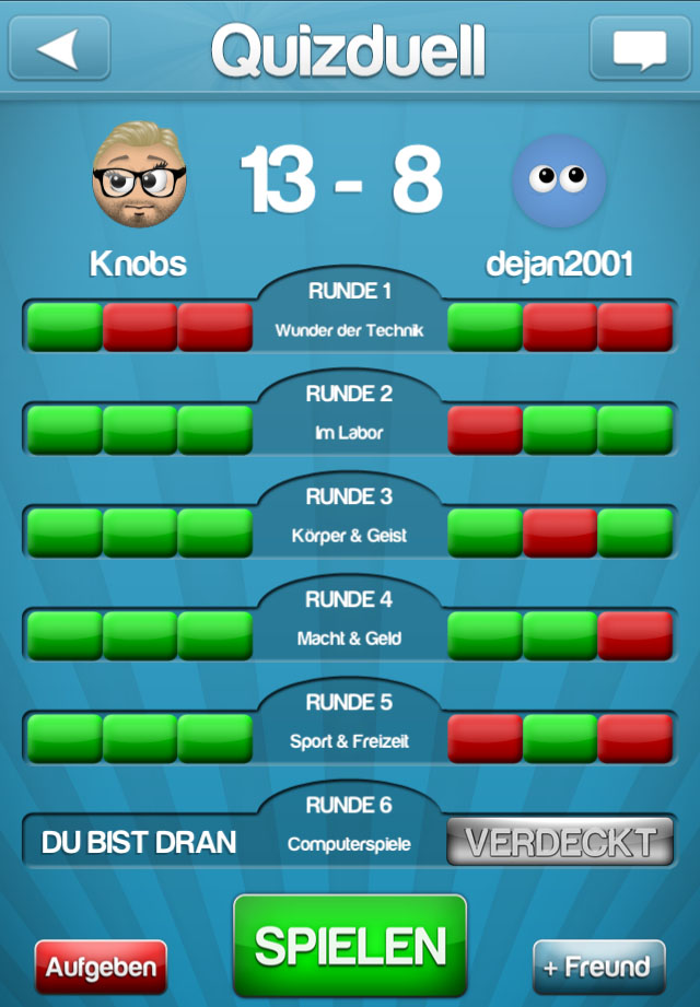 Ergebnisanzeige von Quizduell