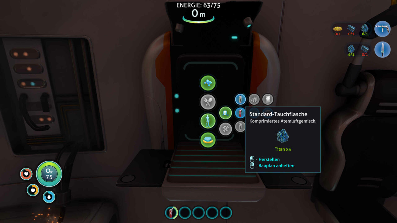 Eine Interface Übersicht von Subnautica