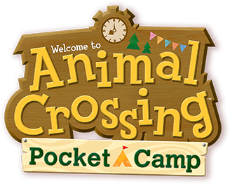 Logo von Animal Crossing: Pocket Camp in Holz-Optik.