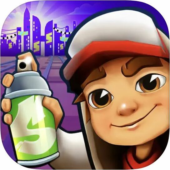 Logo des Spiels Subway Surfers: Die Hauptfigur Jack hält lächelnd eine Sprühdose in der Hand.