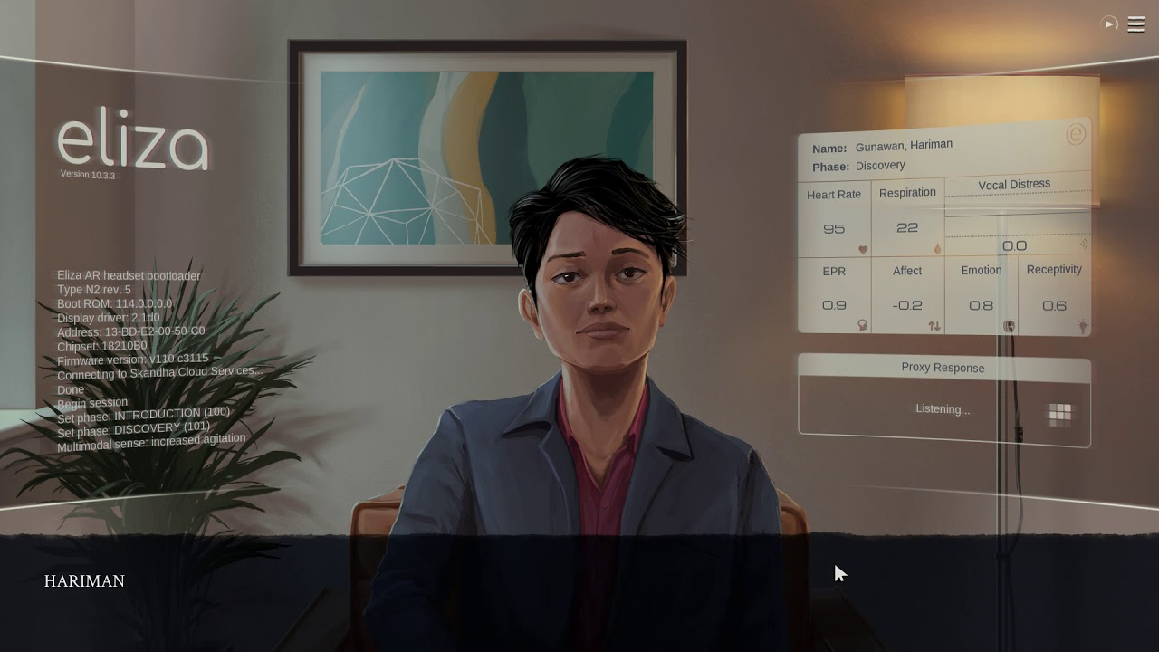 Screenshot des Spiels Eliza. Zeigt einen Charakter.