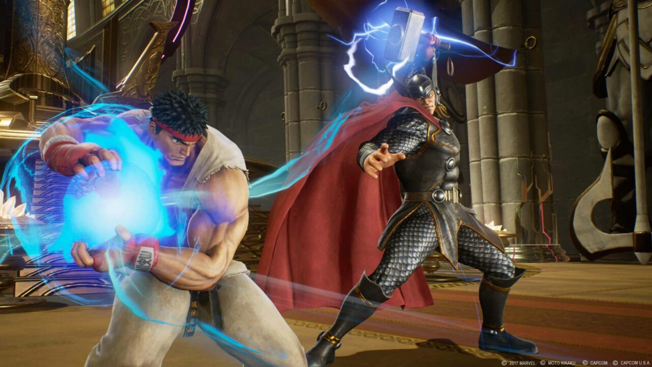 Screenshot vom Spiel Marvel Vs Capcom: Infinite. Zeigt zwei kämpfende spielbare Charaktere.