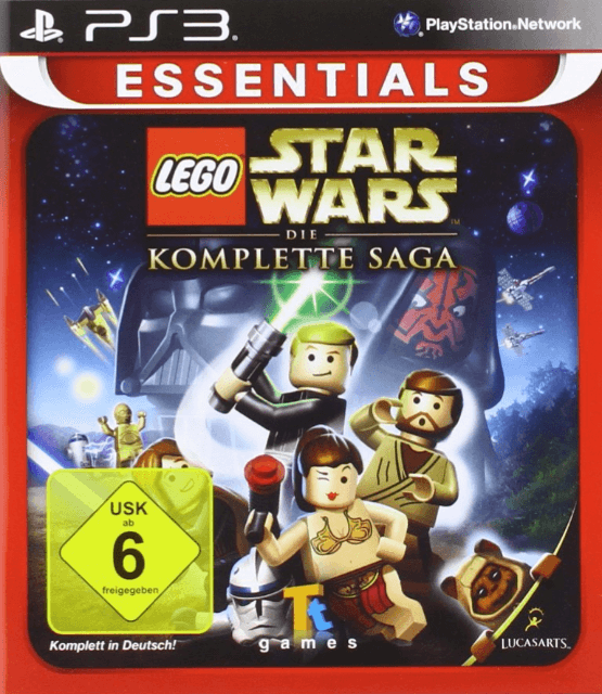 Packshot LEGO Star Wars - Die komplette Saga. Verschiedene Star Wars-Charaktere als LEGO-Figuren.