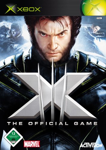 Oben: Xbox Banner mit Logo. Ein grimmig dreinblickender Mann wird gezeigt. Vor ihm ein X mit drei Strichen dadrinnen. Darunter steht geschrieben The official game. Unten links sieht man die USK 12 Bewertung und das Marvel-Logo. Rechts steht der Name des Publishers Activision.