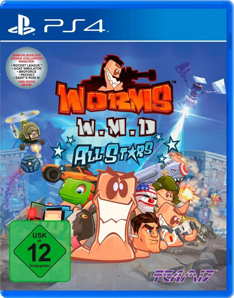 Packshot von Worms W.M.D. Links unten ist die Alterskennzeichnung der USK, mit ab 12 freigegeben, abgebildet.