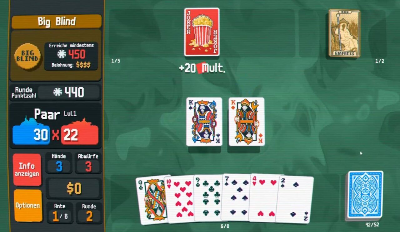 Pokerspiel im Retro-Stil, zwei Könige werden ausgespielt.
