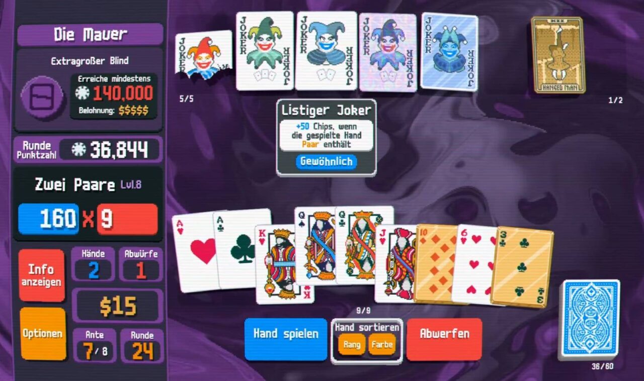 Pokerspiel; Listiger Joker wird ausgespielt.