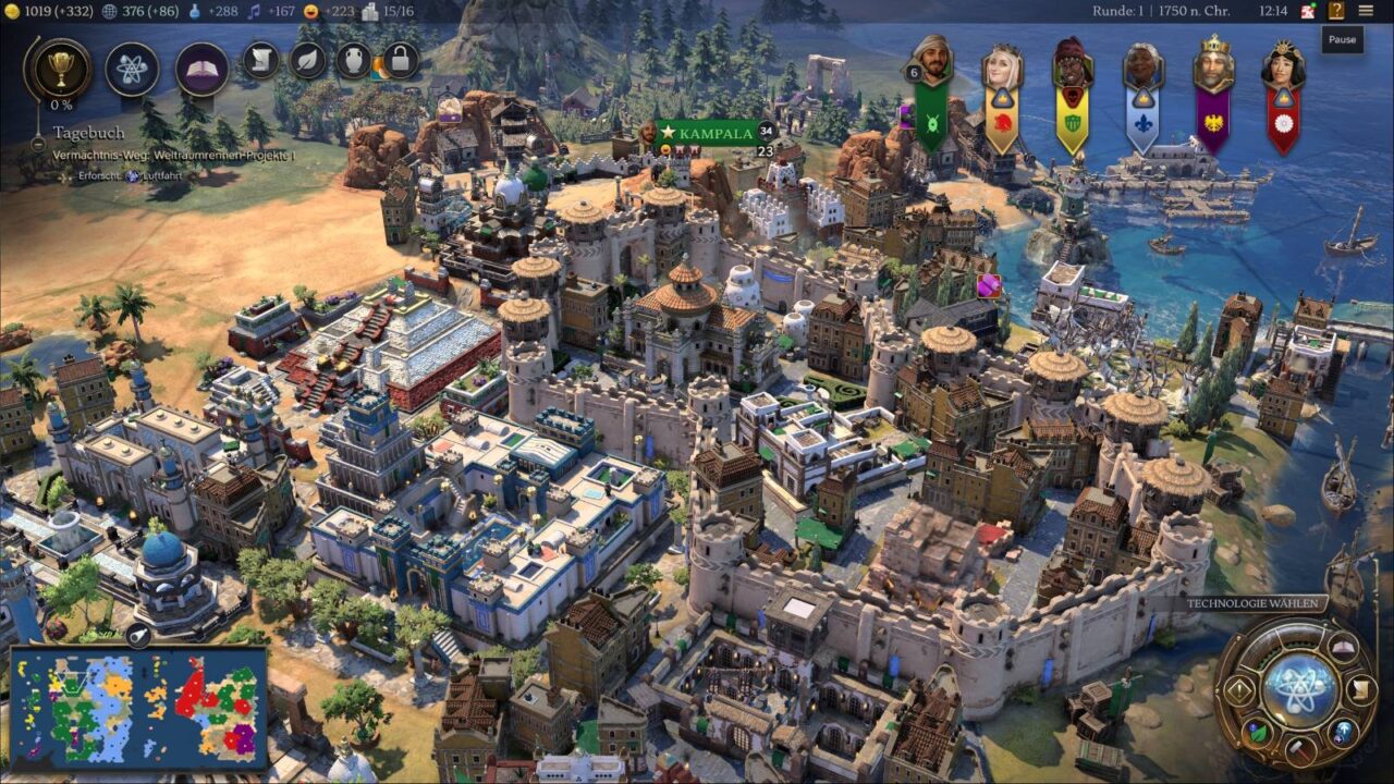Eine mittelalterliche Stadt mit vielen Mauern und verschiedenartigen Gebäuden.