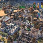 Eine mittelalterliche Stadt mit vielen Mauern und verschiedenartigen Gebäuden.