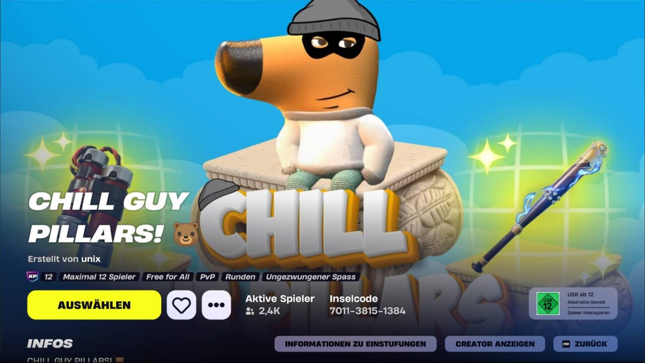 Ein Hund mit Ski-Maske, der auf einer Säule sitzt und das Wort Chill.