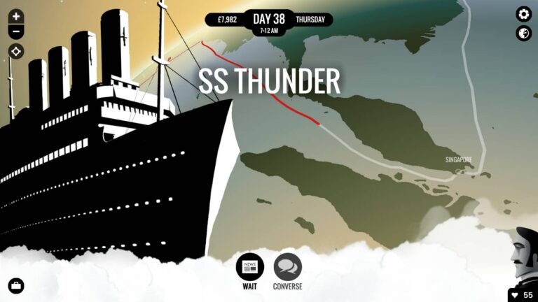Ein gezeichnetes Schiff namens SS Thunder im Steampunk-Stil.