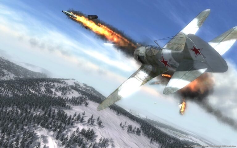 Kampfflugzeug schießt Torpedo ab.