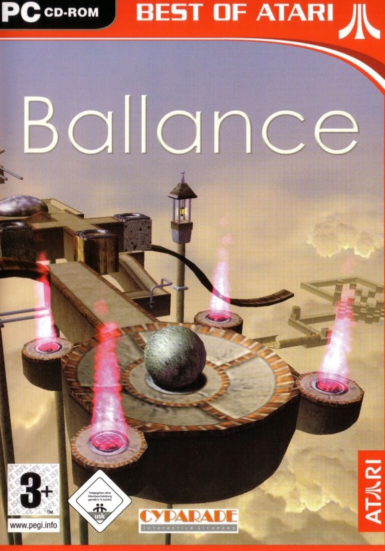 PC-Spielhülle Ballance mit einer Kugel auf einem Hindernisparcours, USK 0.