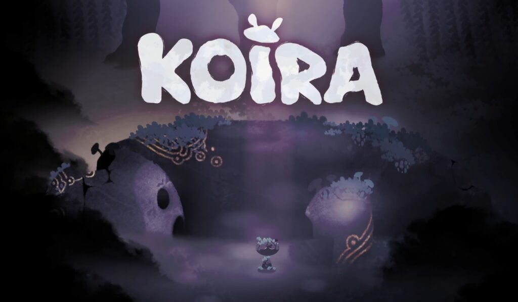 Packshot von Koira, kleines Wesen sitzt in einer düster-violetten Höhle.