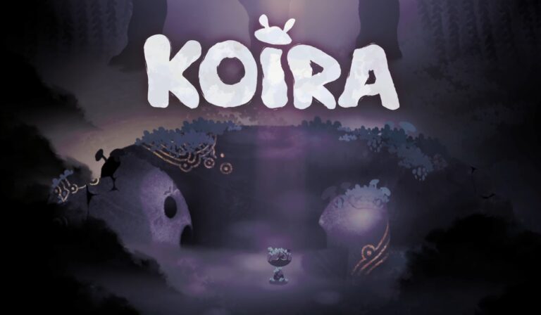 Packshot von Koira, kleines Wesen sitzt in einer düster-violetten Höhle.