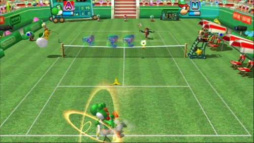 Tennisspiel mit Nintendo-Charakteren Yoshi und Diddy Kong.