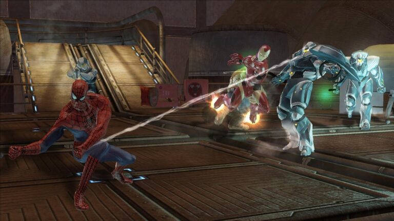 Spider Man und Iron Man kämpfen gegen Feinde.