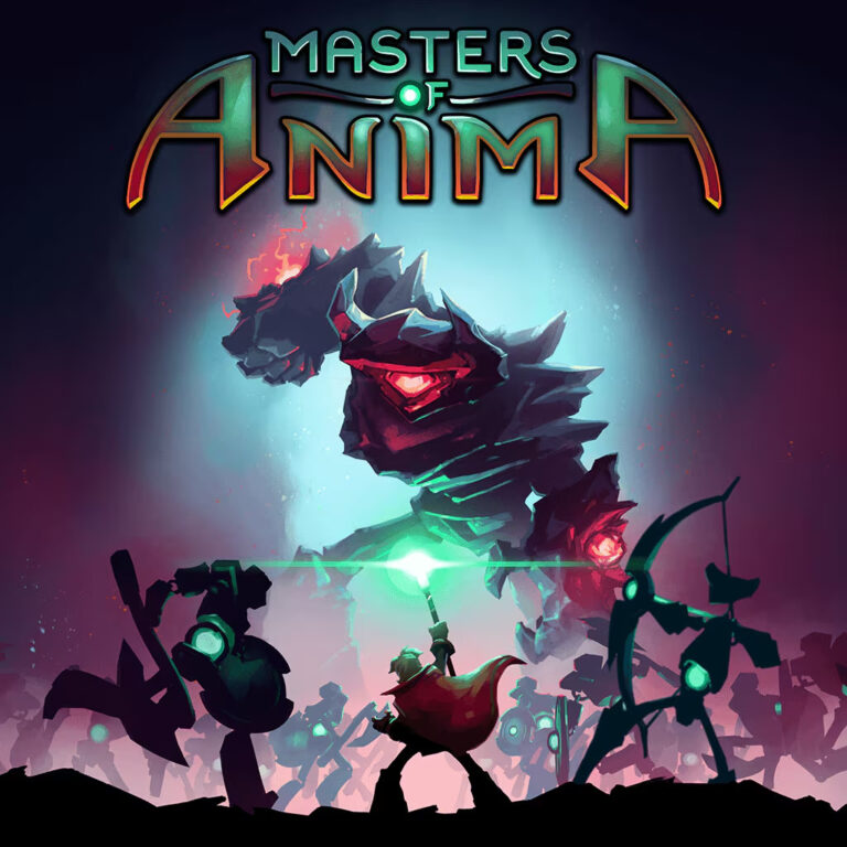Schriftzug Masters of Anima mit verschiedenen fantasievollen Kreaturen.