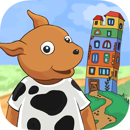 App-Icon Max und die Geheimformel mit einem gezeichneten Hund vor einem bunten Haus.