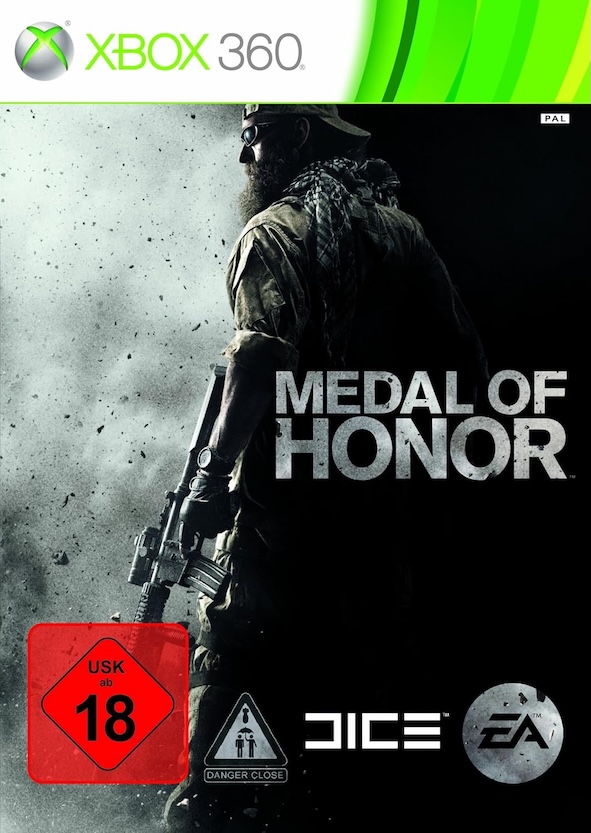 XBox360-Spielhülle von Medal of Honor mit einem bewaffneten Krieger, USK 18.