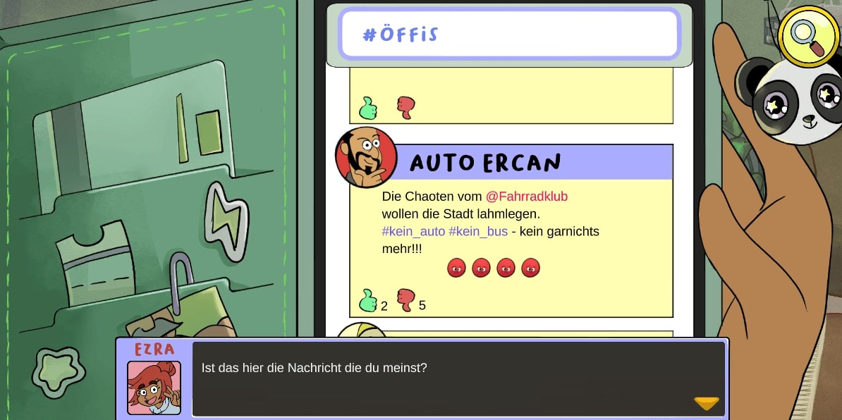 Nachricht auf Handy in Zeichentrickoptik. Auto Ercan schreibt: Die Chaoten vom Fahrradclub wollen die Stadt lahmlegen. Kein Auto, kein Bus - kein garnichts mehr!!!