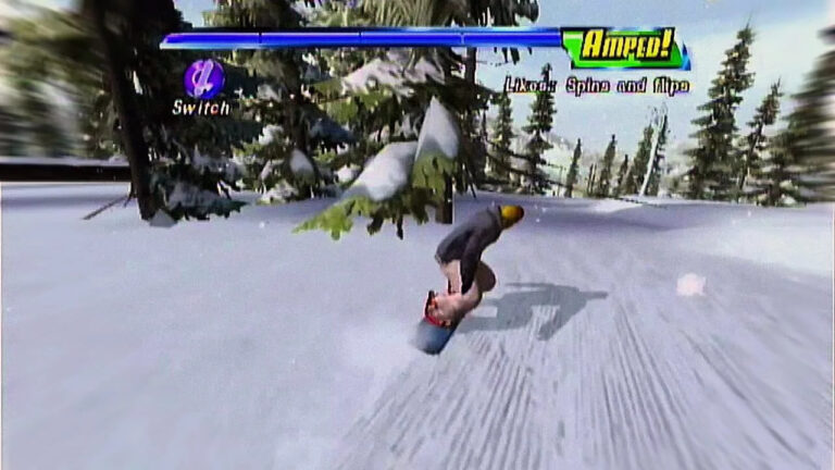 Snowboarder auf Piste.
