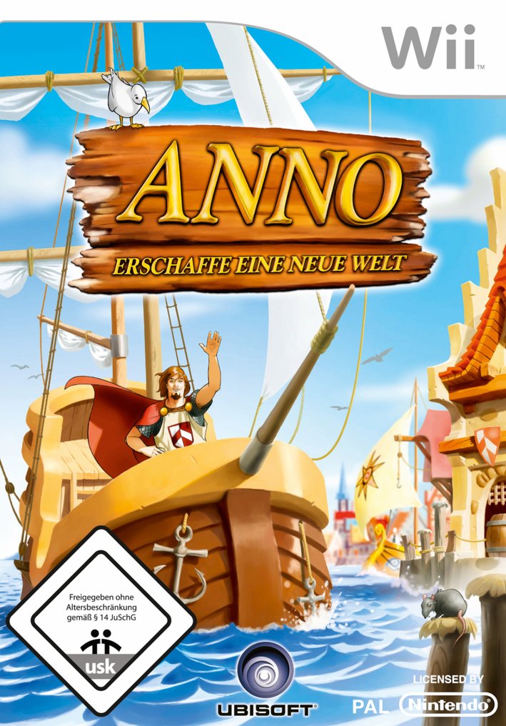 Wii-Spielhülle Anno: Erschaffe eine Neue Welt mit einem gezeichneten Segelboot, USK 0.