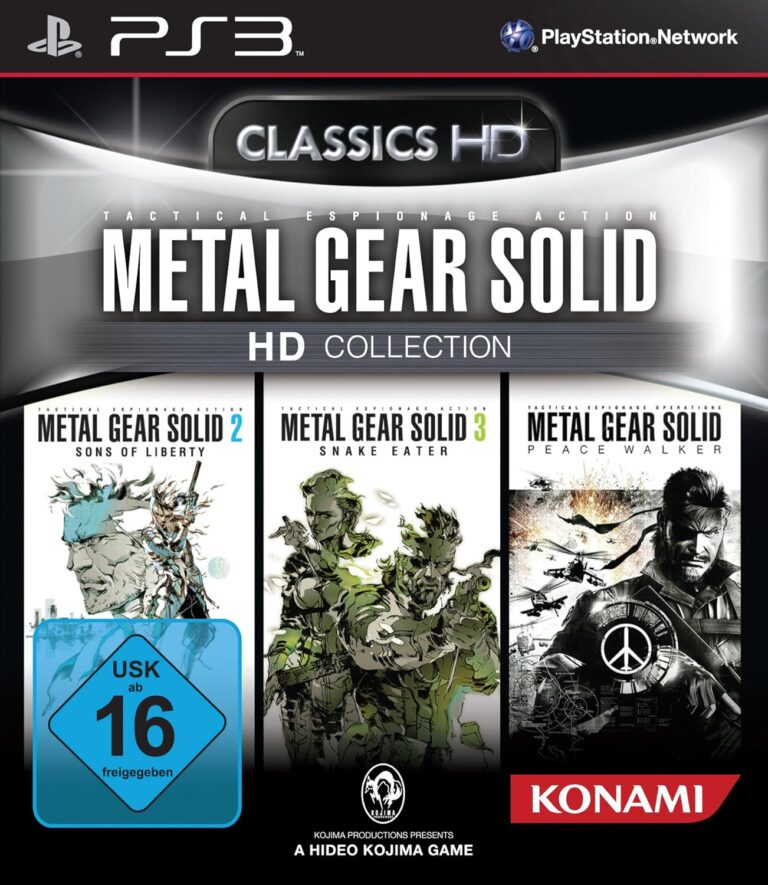 Playstation3-Spielhülle Metal Gear Solid HD Collection mit Abbildern der drei Spiele, USK 16.