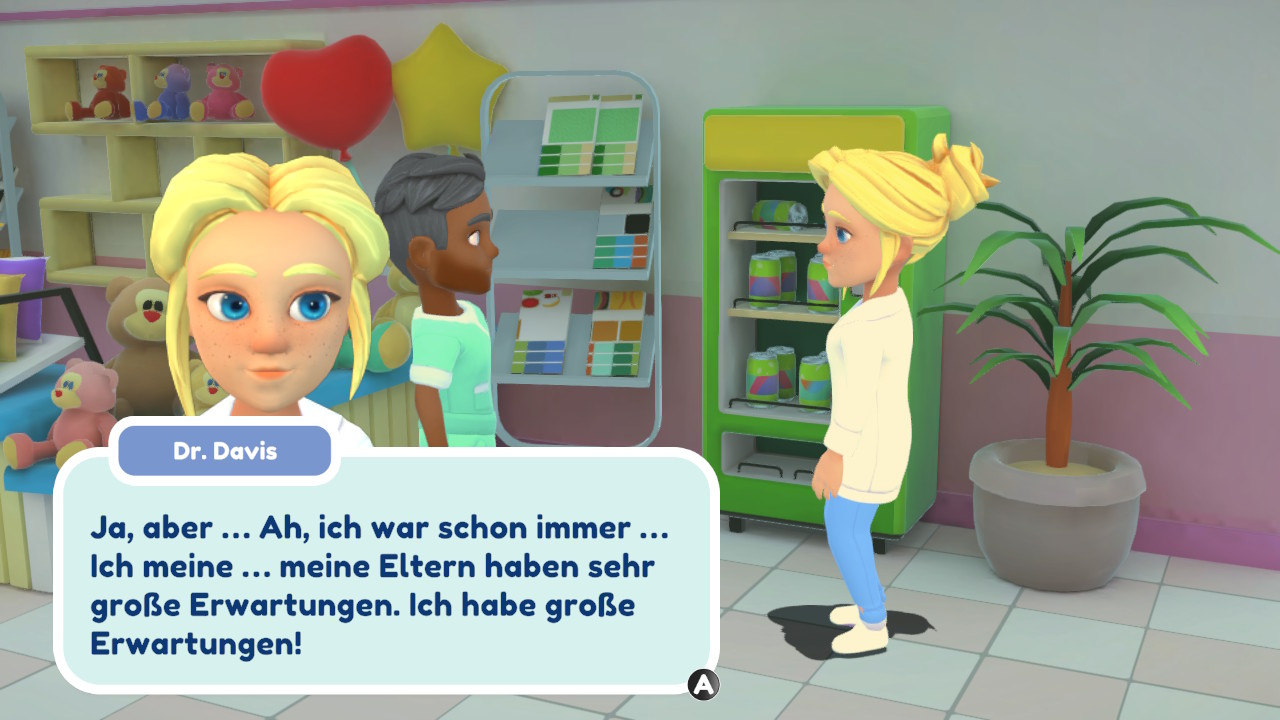 Einblick ins Spiel: Ärztin und Pfleger unterhalten sich.