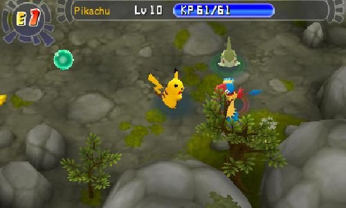 Pikachu und andere Pokémon in einer Höhle.