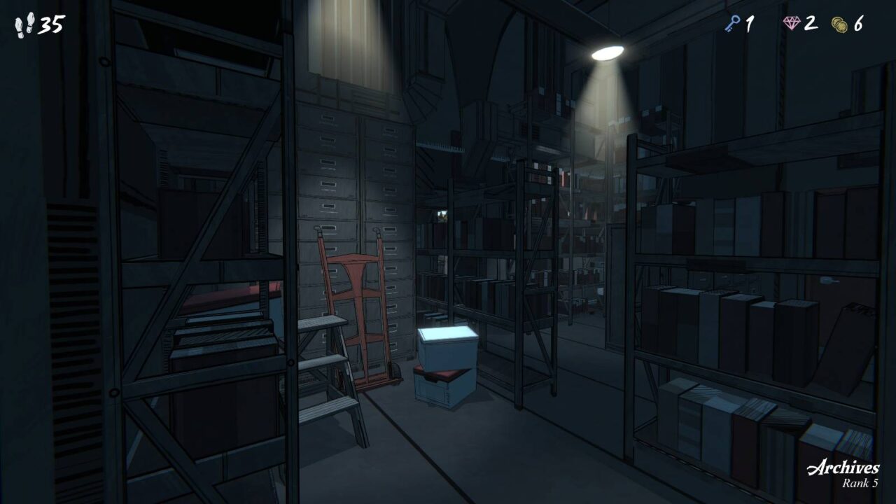 Einblick ins Spiel: Ein dunkles Archiv.