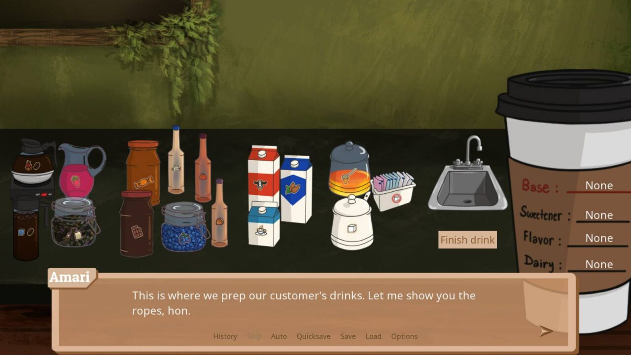 Eine gezeichnete Theke mit verschiedenen Zutaten, um Kaffee und Tee herzustellen wie Honig, Milch oder Sirup.