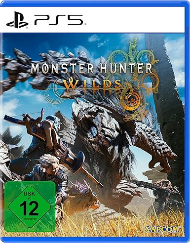 Playstation5-Spielhülle von Monster Hunter Wilds mit Monstern, USK 12.
