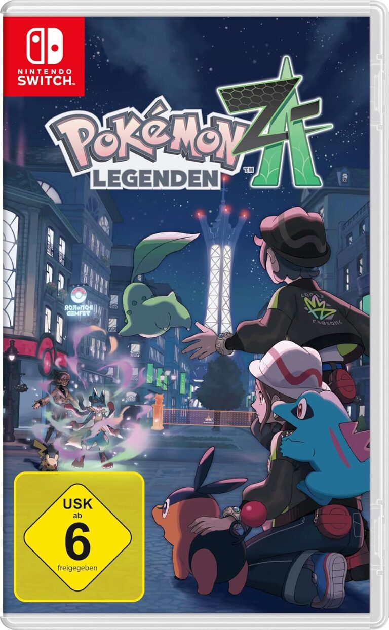 Nintendo Switch-Spielhülle von Pokémon: Legenden Z-A mit cartoonartigen Figuren, USK 6.