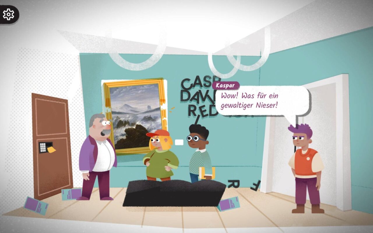 "Wow! Was ein gewaltiger Nieser", sagt ein Junge zum älteren Mann im chaotischen Museum.