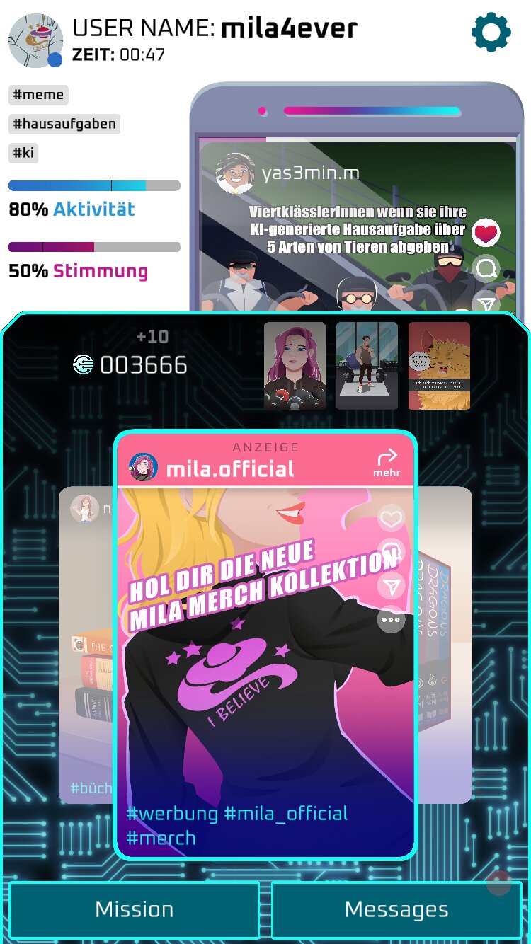 Werbung für Milas neue Merchandise Kollektion wird dem Nutzer angezeigt.