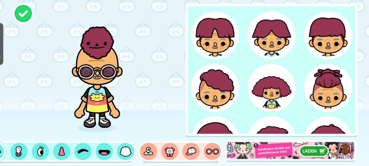 Der Charakter Editor mit einer Auswahl an möglichen Frisuren.