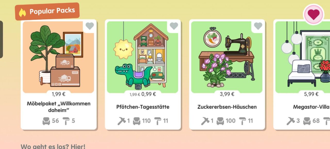 Der Shop zeigt die aktuell beliebtesten kaufbaren Pakete.